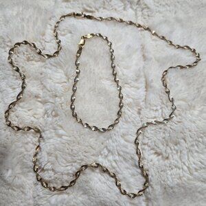 Sterling Silver Necklace and Bracelet/Twisted Chain/Silver and Gold